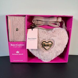 Juicy Couture Dusty Blush Heart Crossbody & Card Case Wallet Gift Box Set - NWT